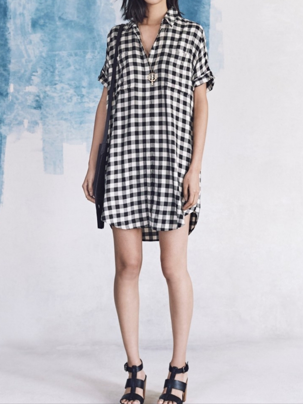 Madewell Black and White Gingham Button Down Shirtdress with Pockets